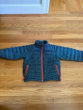 Patagonia Kids Teal Floral Puffer Jacket with Coral Trim